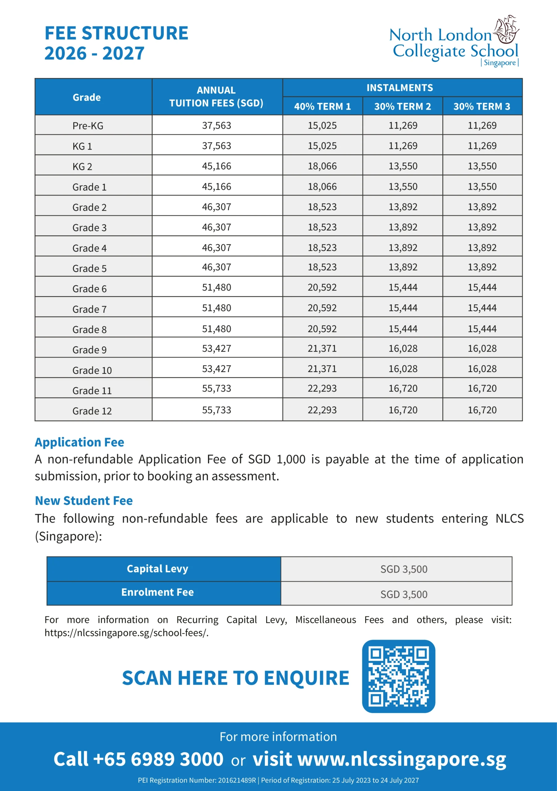 NLCS (Singapore) Fee Structure