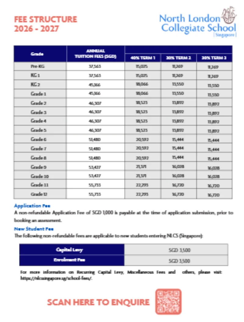 NLCS (Singapore) Fee Structure AY 2026/2027